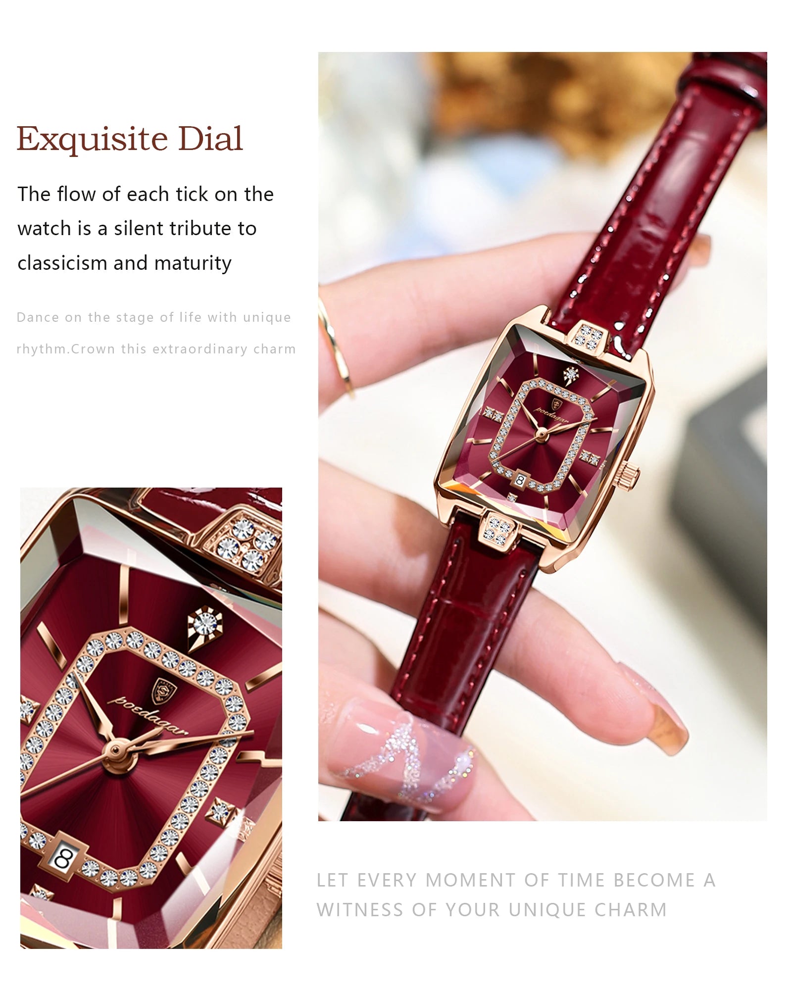 POEDAGAR Luxury High Quality Women Wristwatch Waterproof Date Rectangle Watch For Woman Leather Quartz Women's Watches Reloj+Box
