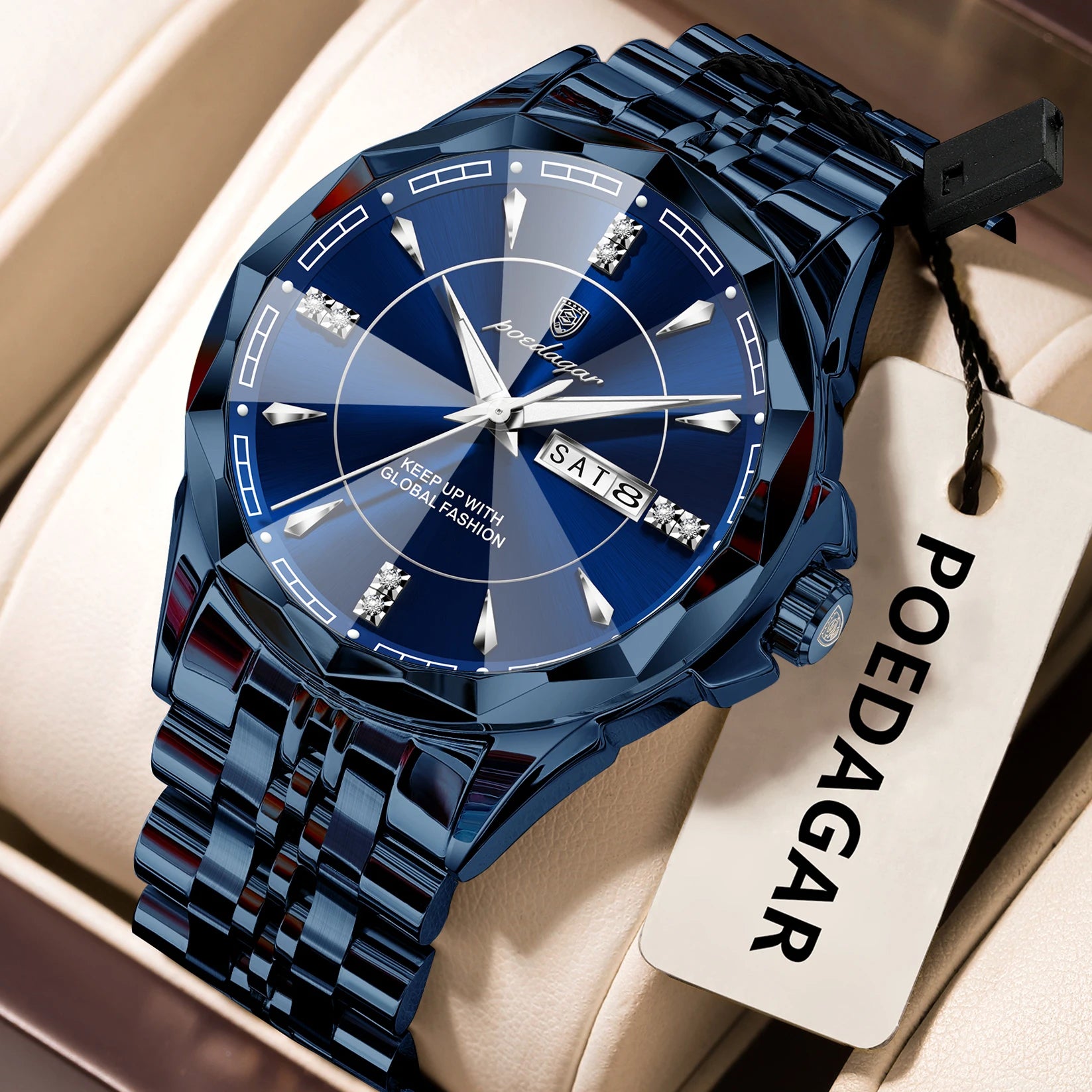 POEDAGAR Luxury Fashion Man Clock Top Business Waterproof Luminous Date Week Men's Watches Quartz Stainless Steel Men Wristwatch