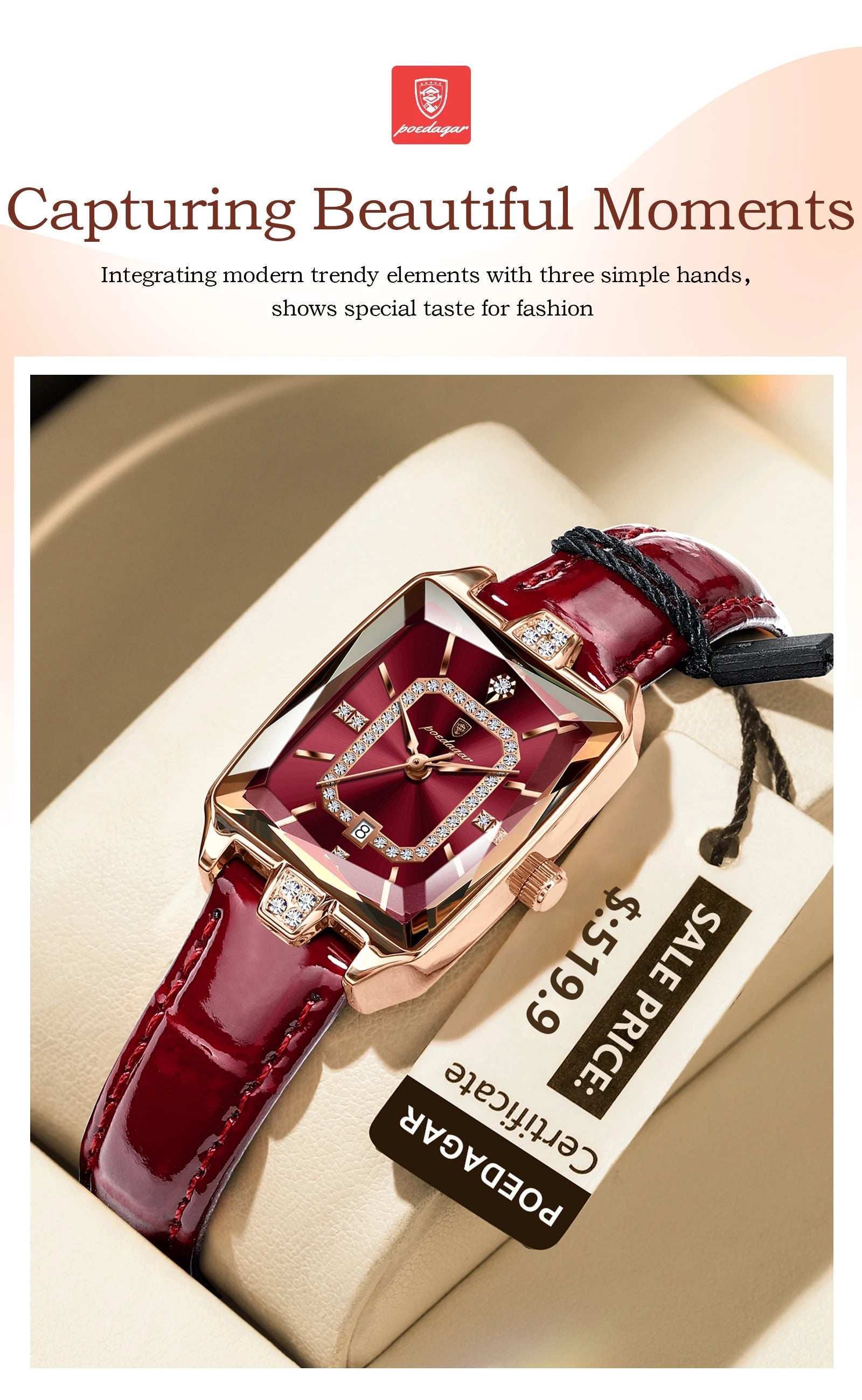 POEDAGAR Luxury High Quality Women Wristwatch Waterproof Date Rectangle Watch For Woman Leather Quartz Women's Watches Reloj+Box