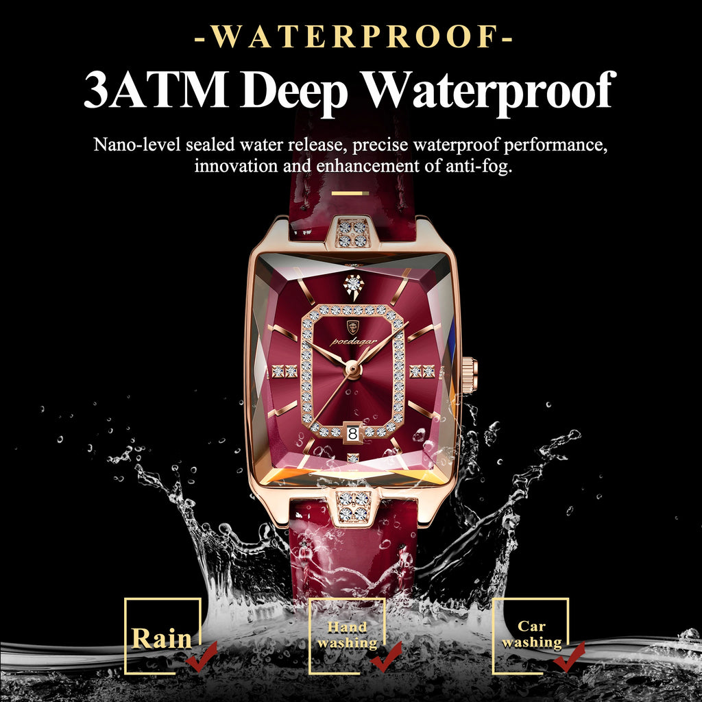 POEDAGAR Luxury High Quality Women Wristwatch Waterproof Date Rectangle Watch For Woman Leather Quartz Women's Watches Reloj+Box