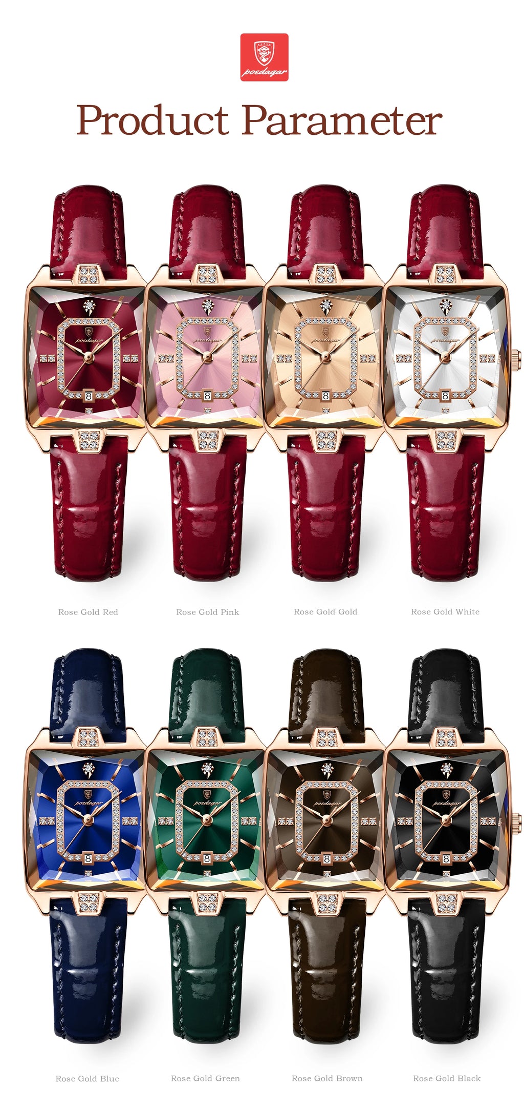 POEDAGAR Luxury High Quality Women Wristwatch Waterproof Date Rectangle Watch For Woman Leather Quartz Women's Watches Reloj+Box