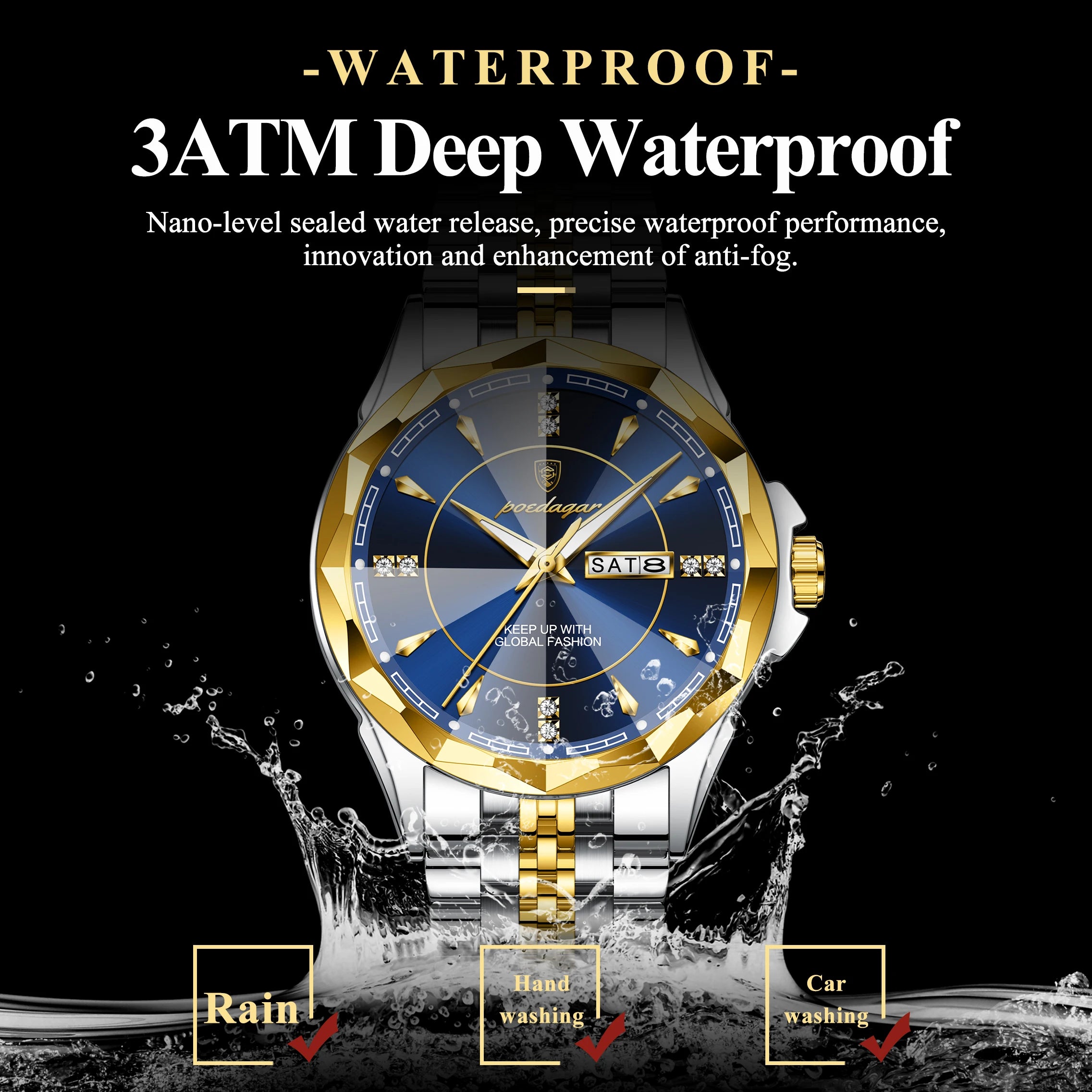 POEDAGAR Luxury Fashion Man Clock Top Business Waterproof Luminous Date Week Men's Watches Quartz Stainless Steel Men Wristwatch