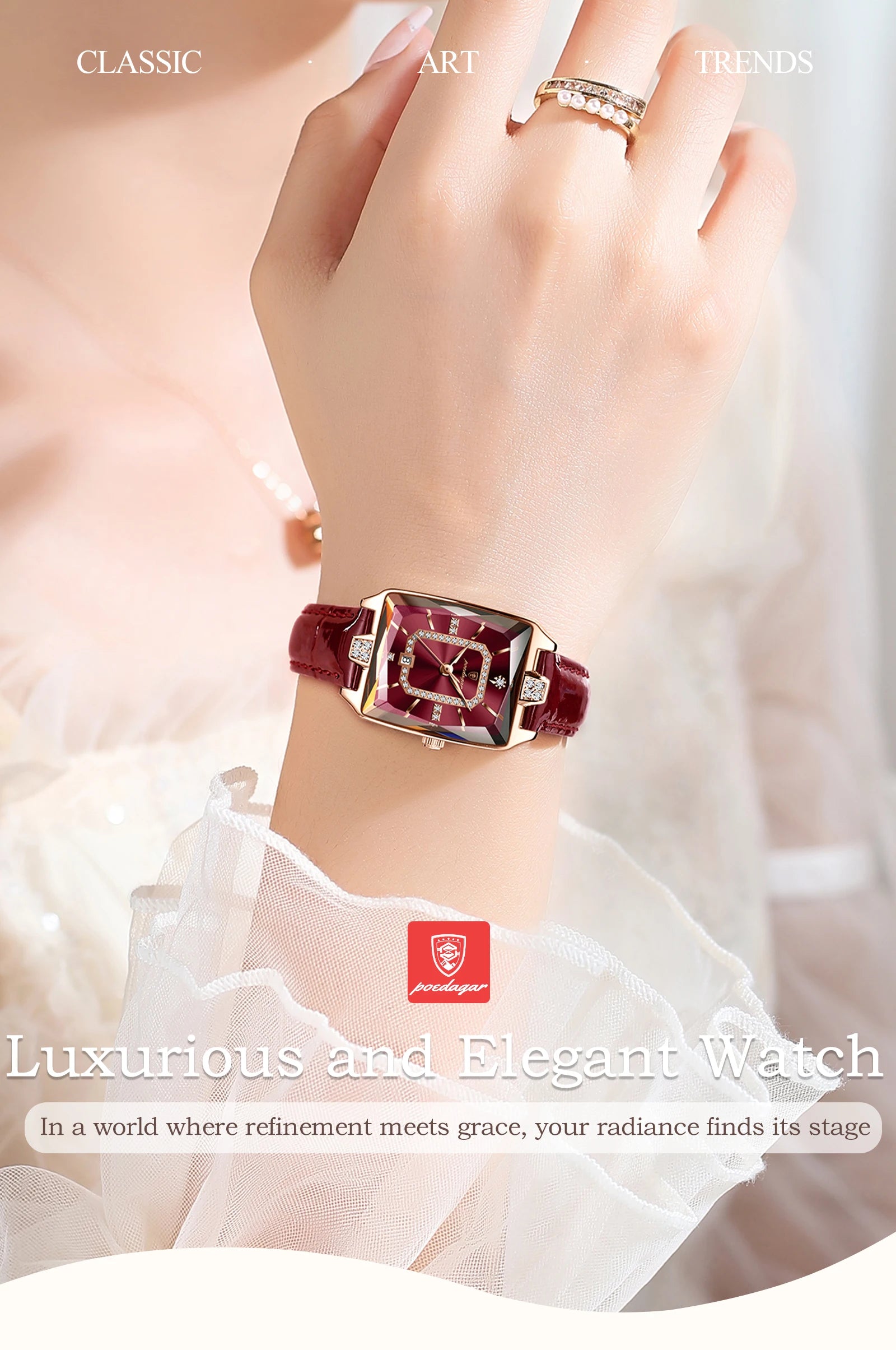 POEDAGAR Luxury High Quality Women Wristwatch Waterproof Date Rectangle Watch For Woman Leather Quartz Women's Watches Reloj+Box