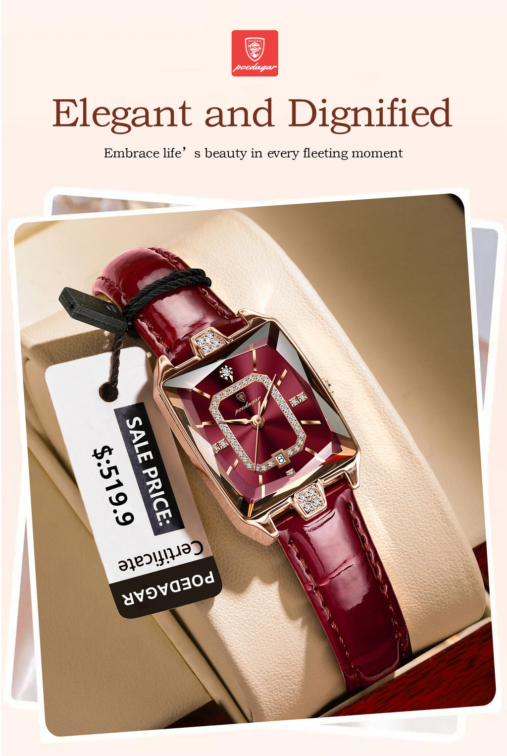 POEDAGAR Luxury High Quality Women Wristwatch Waterproof Date Rectangle Watch For Woman Leather Quartz Women's Watches Reloj+Box
