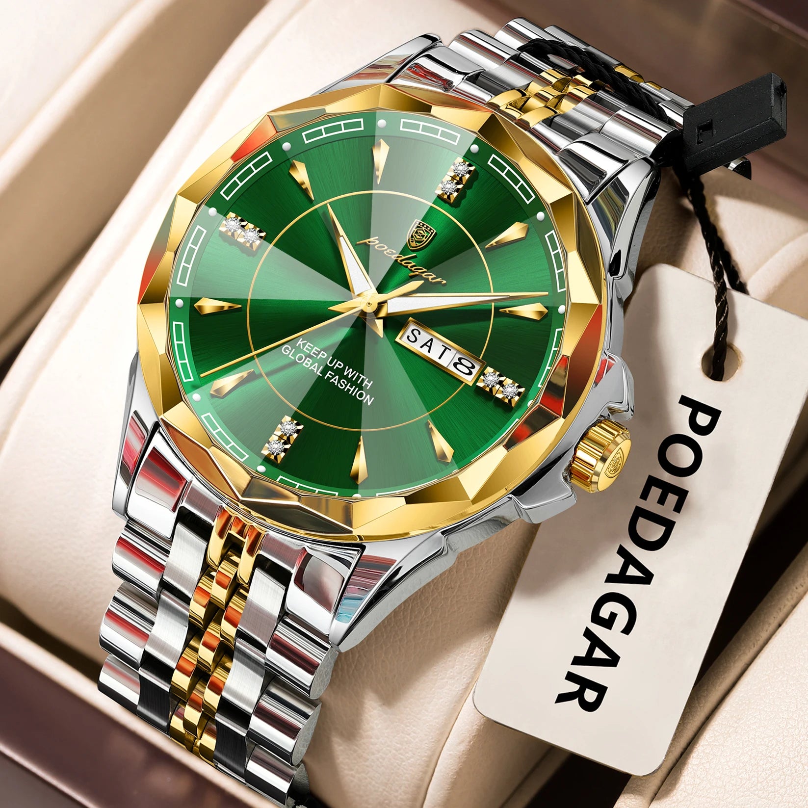 POEDAGAR Luxury Fashion Man Clock Top Business Waterproof Luminous Date Week Men's Watches Quartz Stainless Steel Men Wristwatch